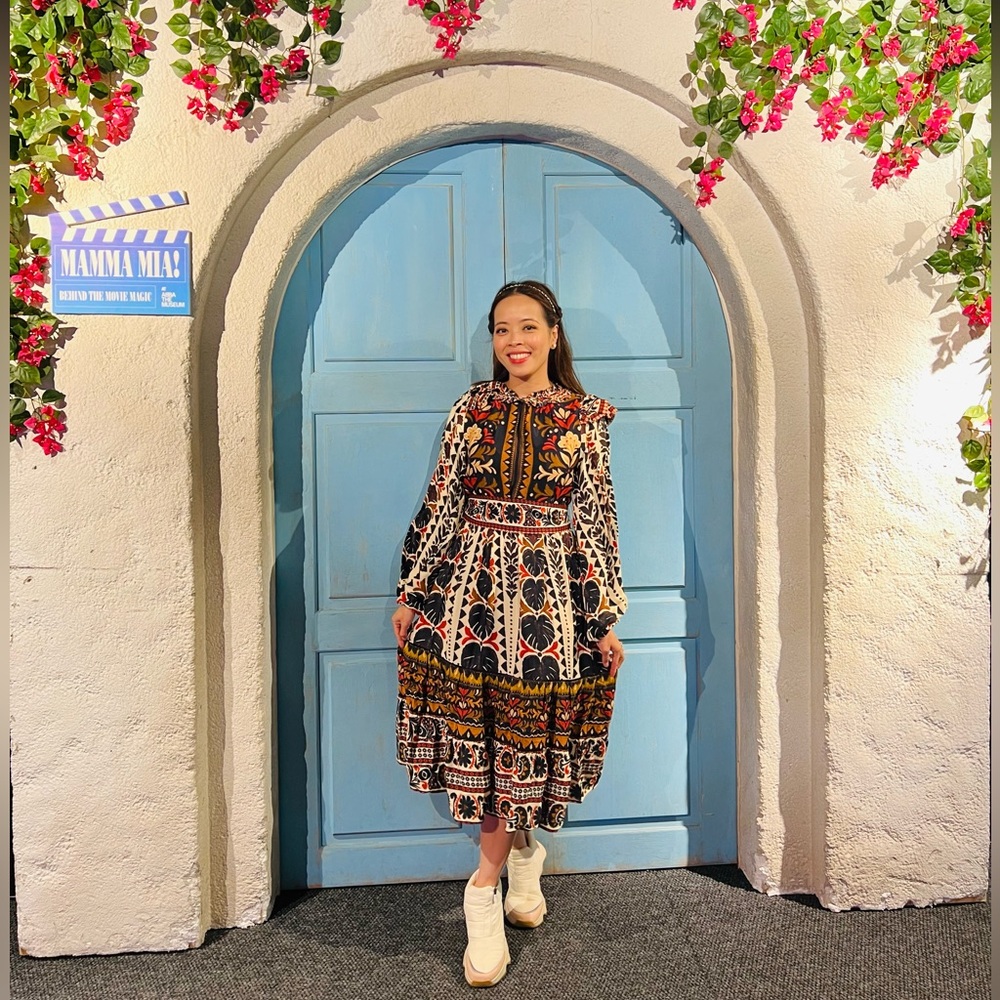 FARM RIO Tapestry garden high neck long sleeve dress